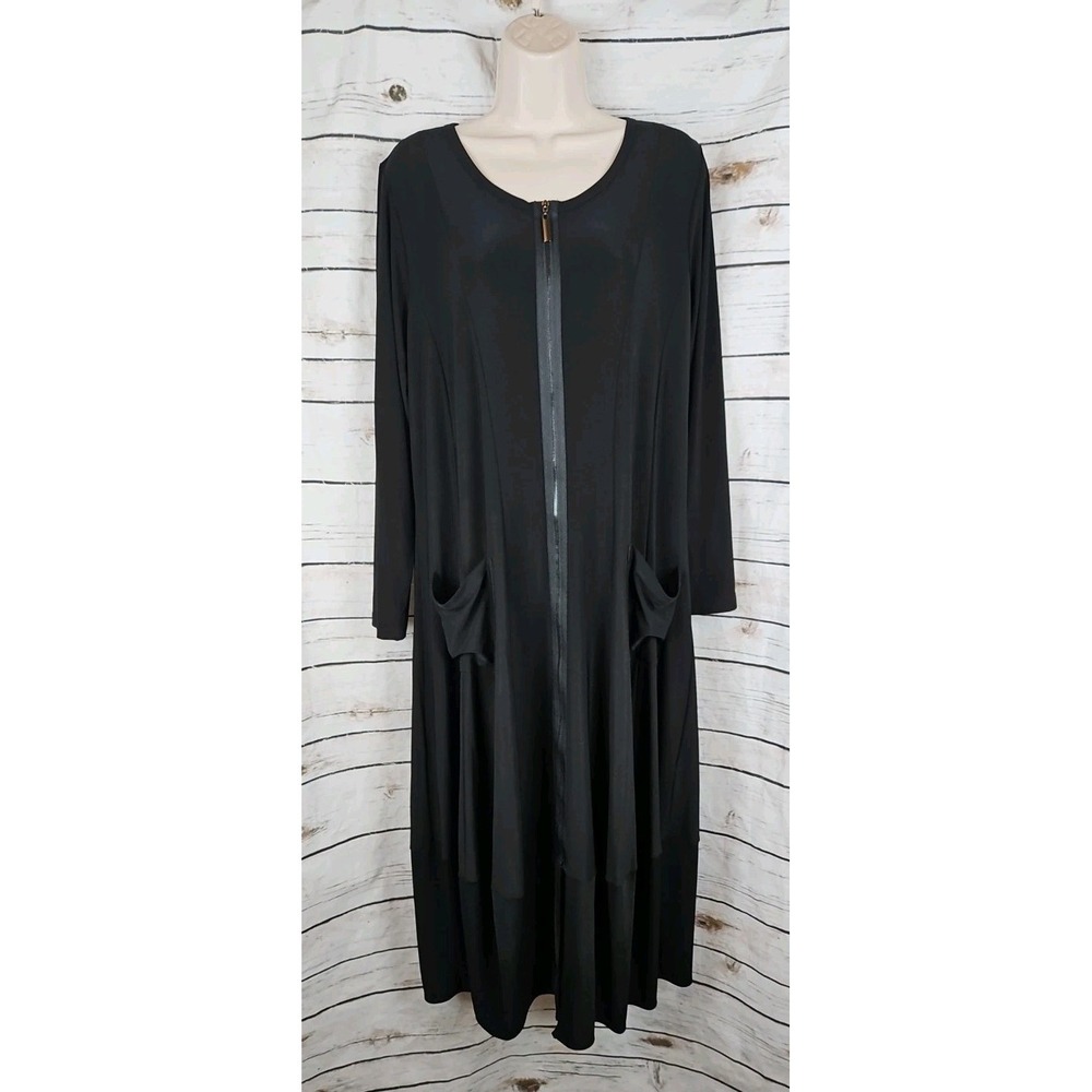 Sun Kim Black Zip Lantern Stacey Dress XL Lagenlook Midi Bubble Minimalist